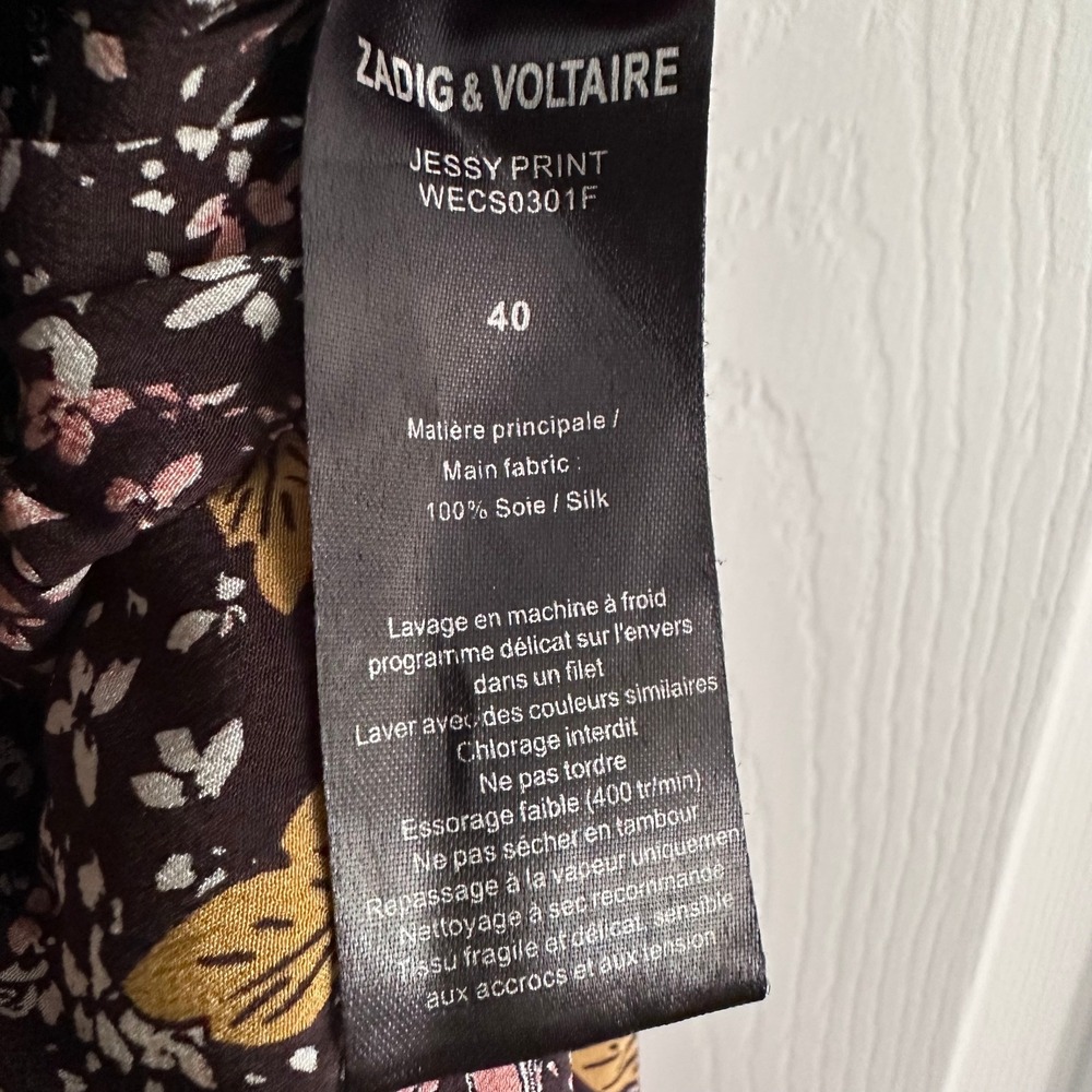 Zadig & Voltaire "Jessy" 100% Silk Boho Smocked Mini Skirt Noir Pink 38/8 - Picture 3 of 7